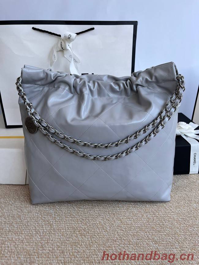 CHANEL 22 HANDBAG Calfskin & Silver-Tone Metal AS3261 gray