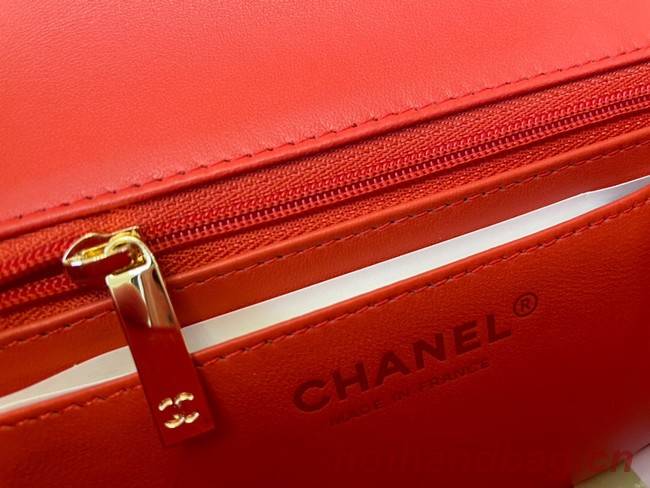 Chanel Classic Flap Bag Original Sheepskin Leather A1116 Bright red&Gold-Tone Metal