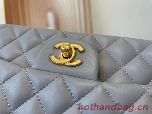 Chanel Classic Flap Bag Original Sheepskin Leather A1116 gray blue&Gold-Tone Metal