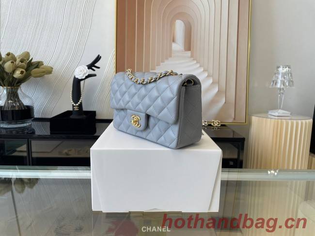 Chanel Classic Flap Bag Original Sheepskin Leather A1116 gray blue&Gold-Tone Metal