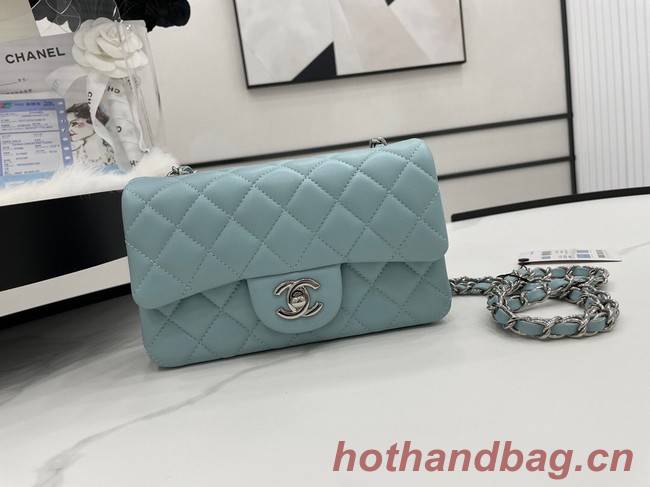 Chanel Classic Flap Bag Original Sheepskin Leather A1116 light blue&silver-Tone Metal