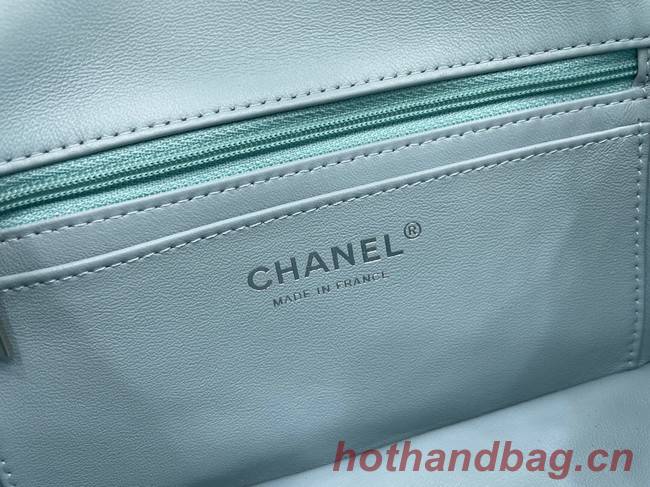 Chanel Classic Flap Bag Original Sheepskin Leather A1116 light blue&silver-Tone Metal