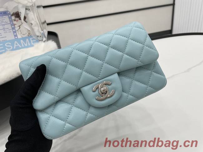 Chanel Classic Flap Bag Original Sheepskin Leather A1116 light blue&silver-Tone Metal