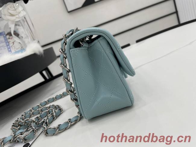 Chanel Classic Flap Bag Original Sheepskin Leather A1116 light blue&silver-Tone Metal