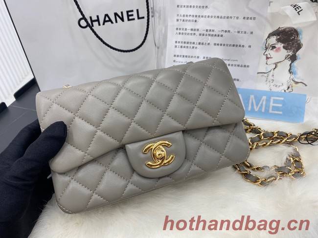 Chanel mini Classic Flap Bag Original Sheepskin Leather A1116 gray&Gold-Tone Metal