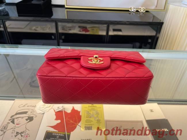 Chanel mini Classic Flap Bag Original Sheepskin Leather A1116 red&Gold-Tone Metal