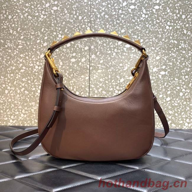 VALENTINO GARAVANI STUD SIGN Calf Leather Hobo bag 1W2B0K69 brown