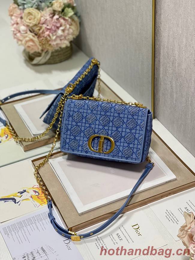 MEDIUM DIOR CARO BAG Macrocannage Tweed Embroidery M9242 blue