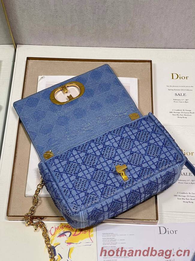 MEDIUM DIOR CARO BAG Macrocannage Tweed Embroidery M9242 blue