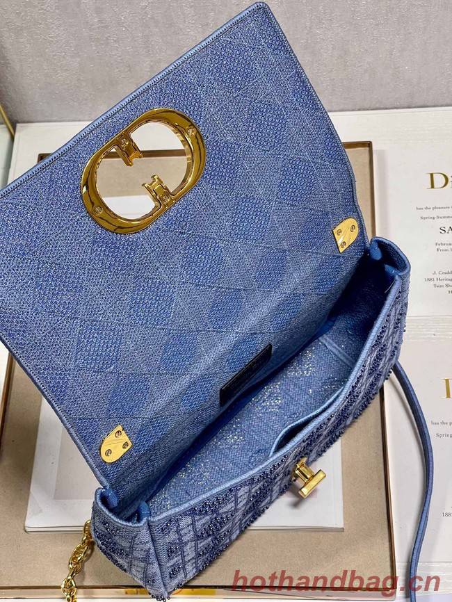 MEDIUM DIOR CARO BAG Macrocannage Tweed Embroidery M9242 blue