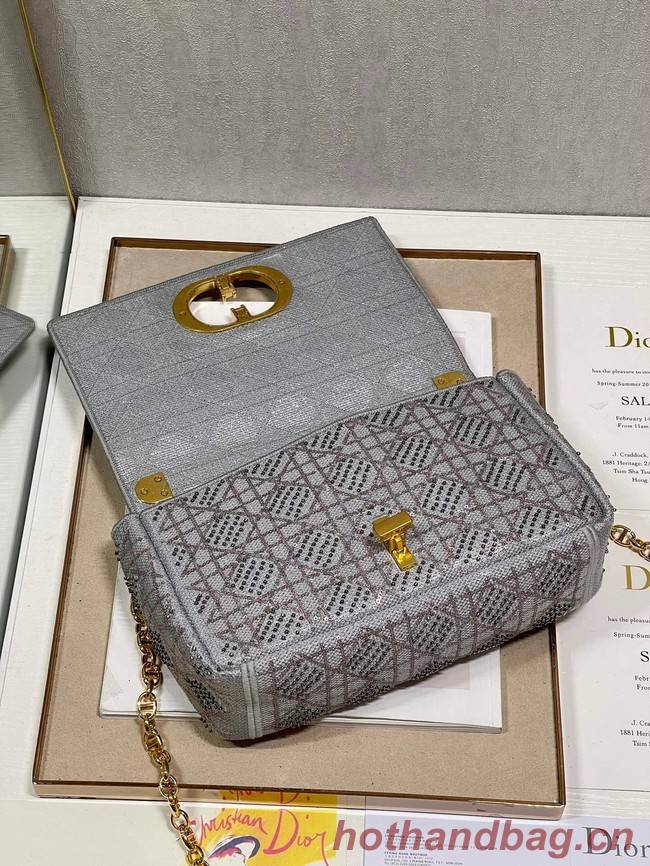 MEDIUM DIOR CARO BAG Macrocannage Tweed Embroidery M9242 gray