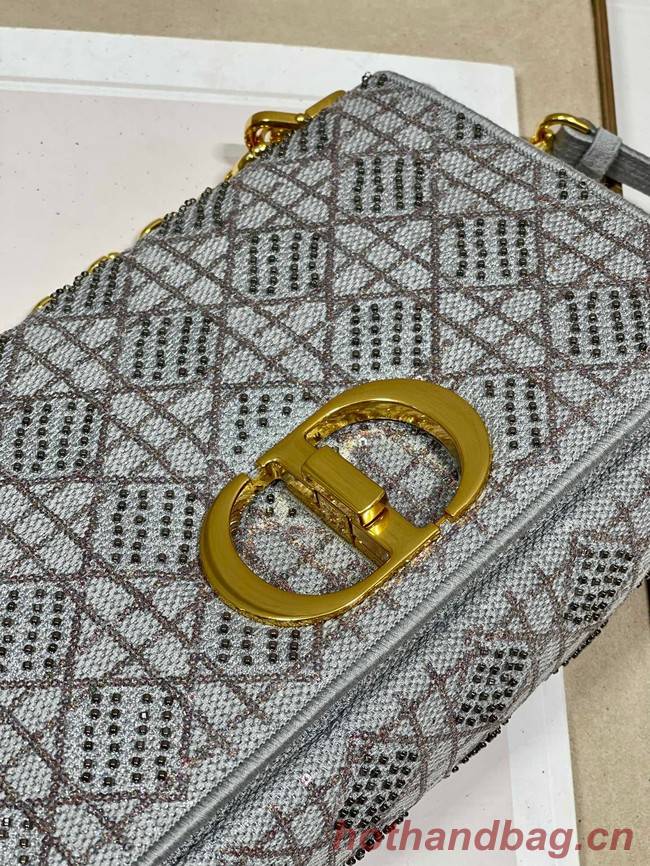 MEDIUM DIOR CARO BAG Macrocannage Tweed Embroidery M9242 gray