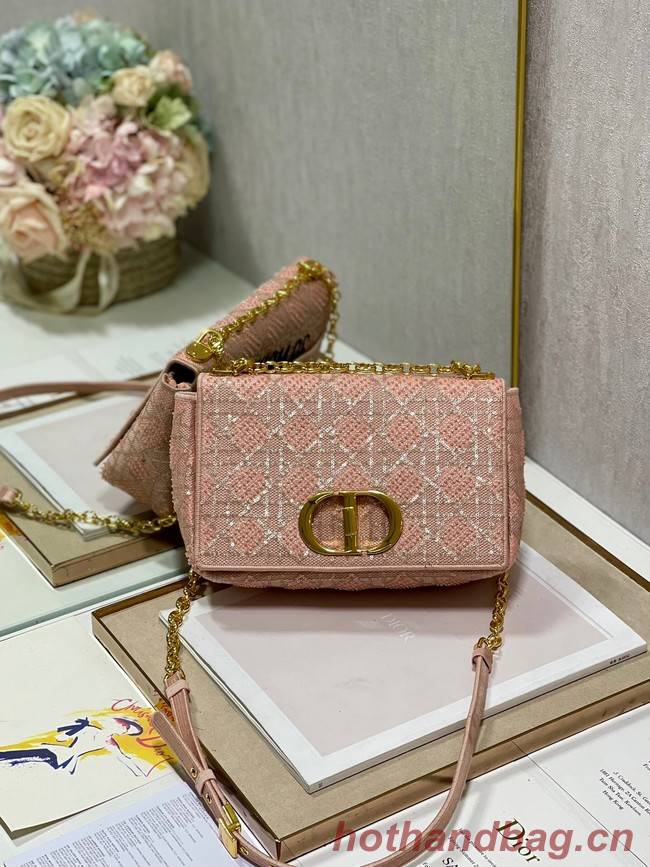 MEDIUM DIOR CARO BAG Macrocannage Tweed Embroidery M9242 pink