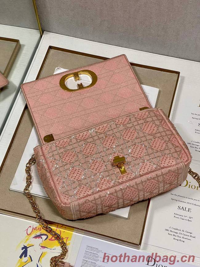 MEDIUM DIOR CARO BAG Macrocannage Tweed Embroidery M9242 pink