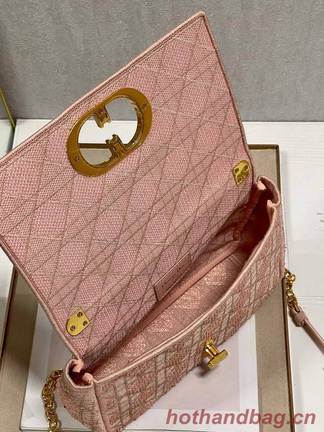 MEDIUM DIOR CARO BAG Macrocannage Tweed Embroidery M9242 pink