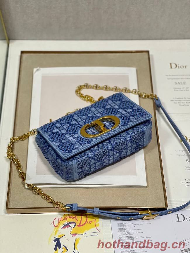 SMALL DIOR CARO BAG Macrocannage Tweed Embroidery M9241 BLUE