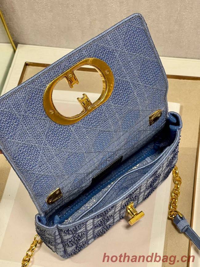 SMALL DIOR CARO BAG Macrocannage Tweed Embroidery M9241 BLUE