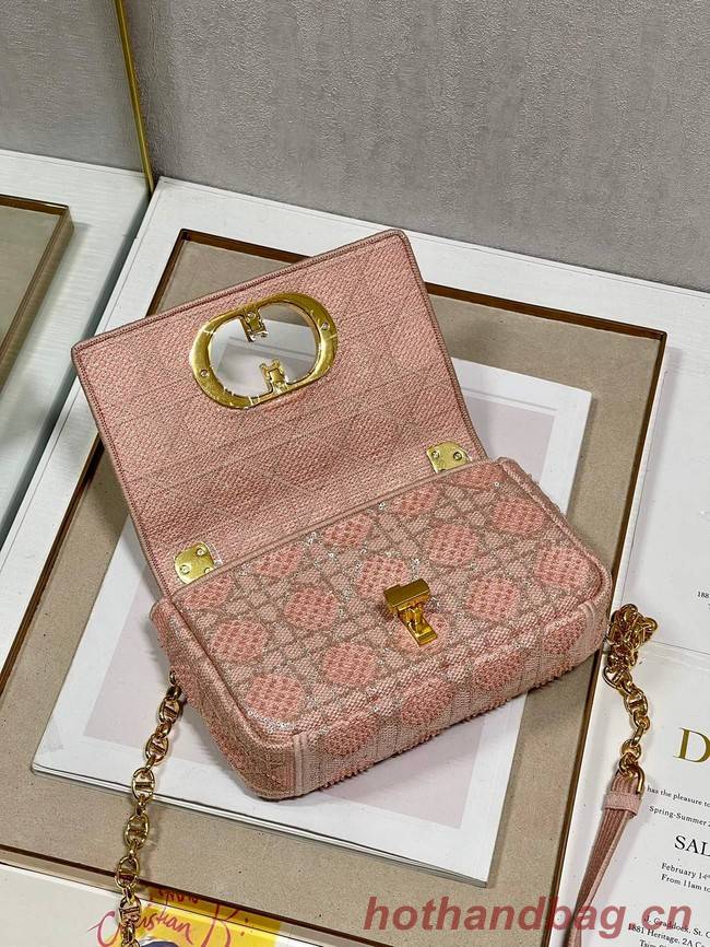 SMALL DIOR CARO BAG Macrocannage Tweed Embroidery M9241 PINK