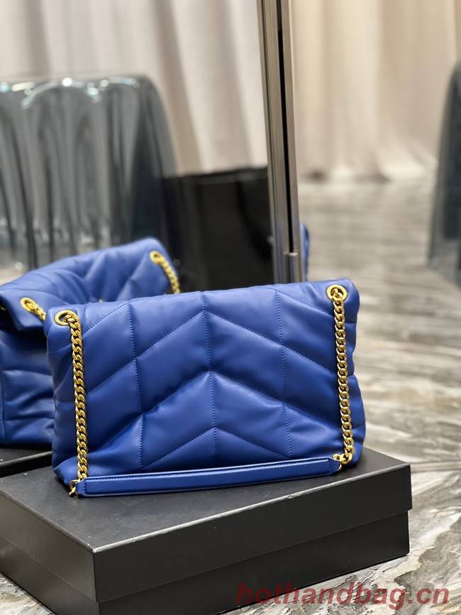 Yves Saint Laurent LOULOU PUFFER MEDIUM BAG IN QUILTED CRINKLED MATTE LEATHER Y577475 Electro optic blue