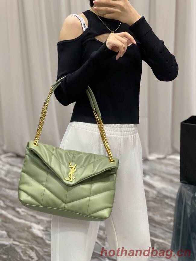 Yves Saint Laurent LOULOU PUFFER MEDIUM BAG IN QUILTED CRINKLED MATTE LEATHER Y577475 LIGHT GREEN