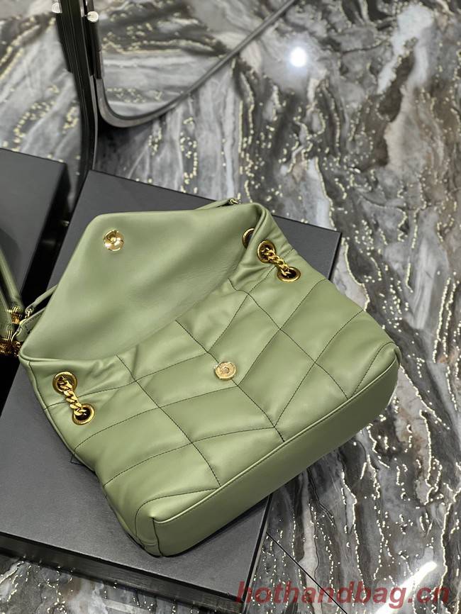 Yves Saint Laurent LOULOU PUFFER MEDIUM BAG IN QUILTED CRINKLED MATTE LEATHER Y577475 LIGHT GREEN