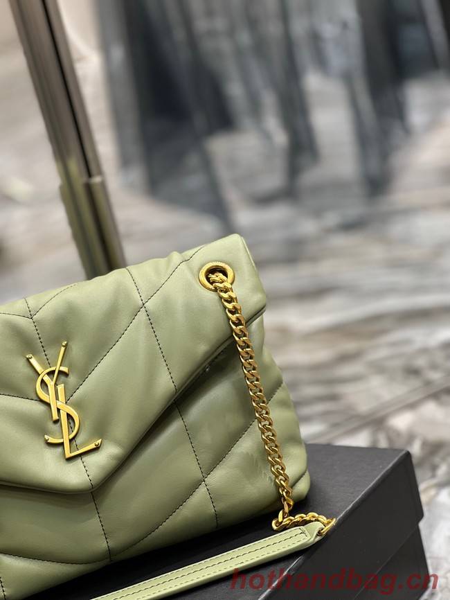 Yves Saint Laurent LOULOU PUFFER MEDIUM BAG IN QUILTED CRINKLED MATTE LEATHER Y577475 LIGHT GREEN