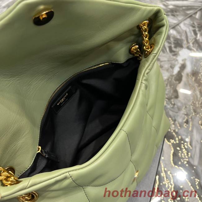 Yves Saint Laurent LOULOU PUFFER MEDIUM BAG IN QUILTED CRINKLED MATTE LEATHER Y577475 LIGHT GREEN