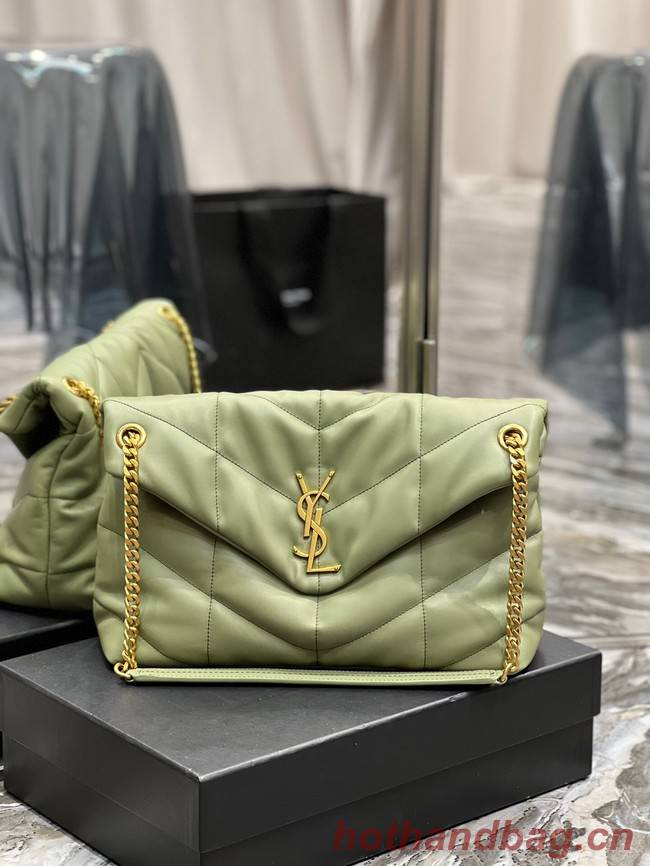 Yves Saint Laurent LOULOU PUFFER MEDIUM BAG IN QUILTED CRINKLED MATTE LEATHER Y577475 LIGHT GREEN