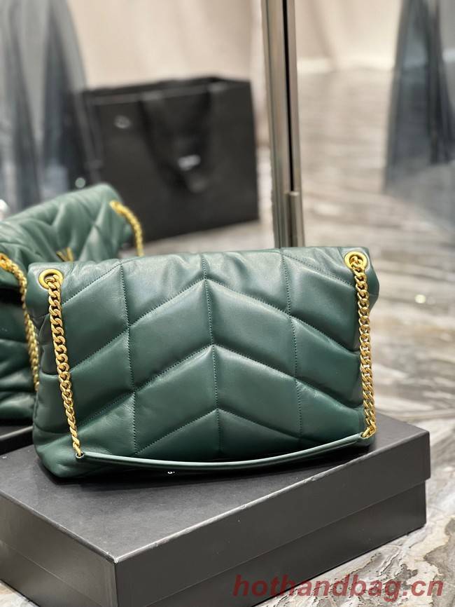 Yves Saint Laurent LOULOU PUFFER MEDIUM BAG IN QUILTED CRINKLED MATTE LEATHER Y577475 blackish green