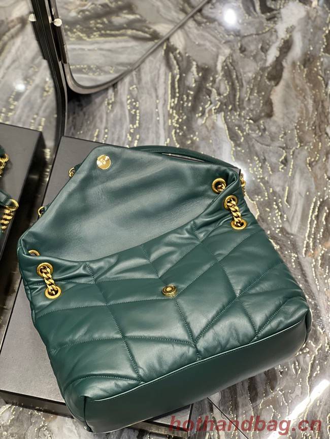 Yves Saint Laurent LOULOU PUFFER MEDIUM BAG IN QUILTED CRINKLED MATTE LEATHER Y577475 blackish green