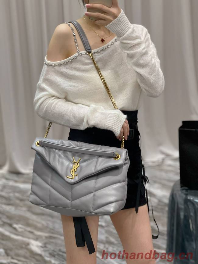 Yves Saint Laurent PUFFER SMALL CHAIN BAG IN QUILTED LAMBSKIN 5774761 gray