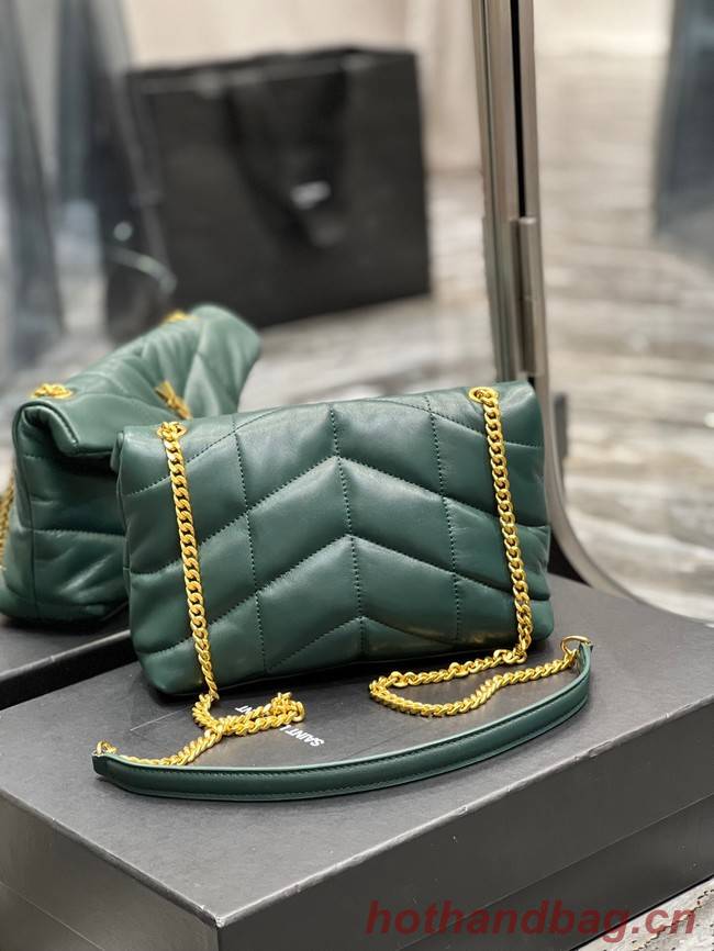 Yves Saint Laurent PUFFER SMALL CHAIN BAG IN QUILTED LAMBSKIN 620333 blackish green