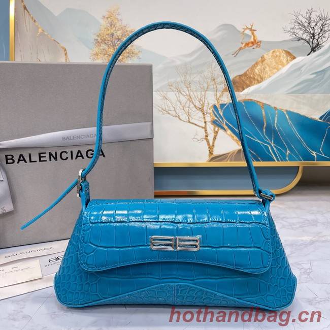 Balenciaga LINDSAY CROCODILE EMBOSSED SMALL SHOULDER BAG WITH STRAP 6009 blue