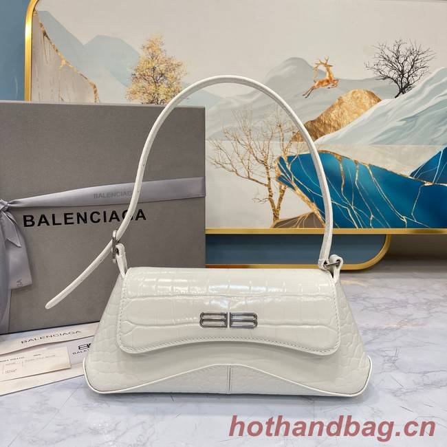 Balenciaga LINDSAY CROCODILE EMBOSSED SMALL SHOULDER BAG WITH STRAP 6009 white