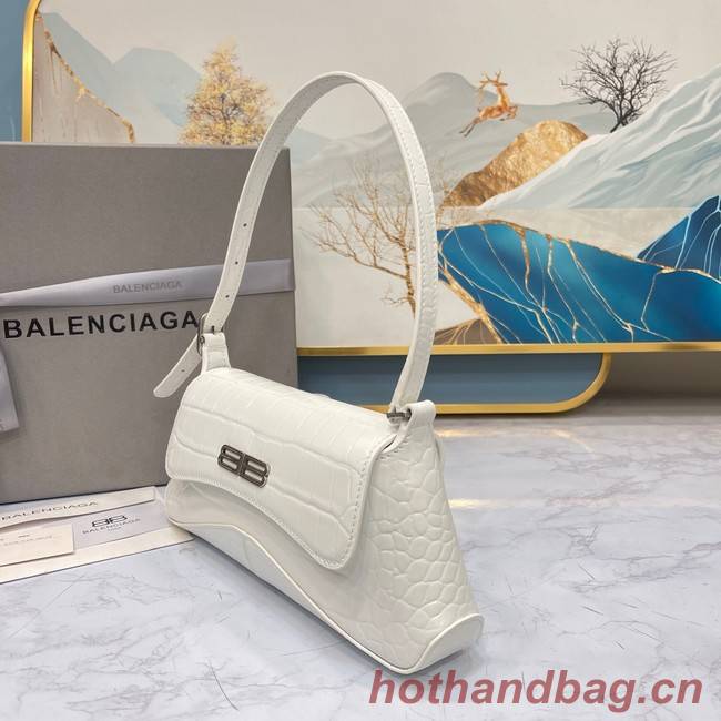 Balenciaga LINDSAY CROCODILE EMBOSSED SMALL SHOULDER BAG WITH STRAP 6009 white