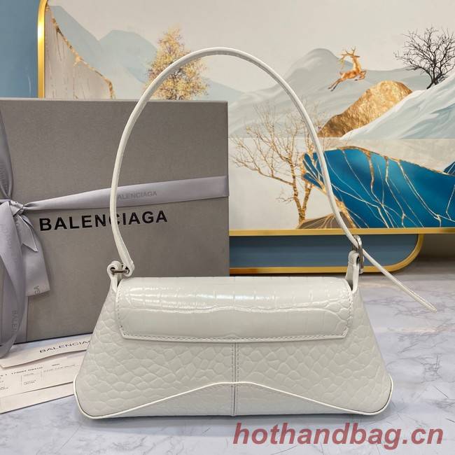 Balenciaga LINDSAY CROCODILE EMBOSSED SMALL SHOULDER BAG WITH STRAP 6009 white