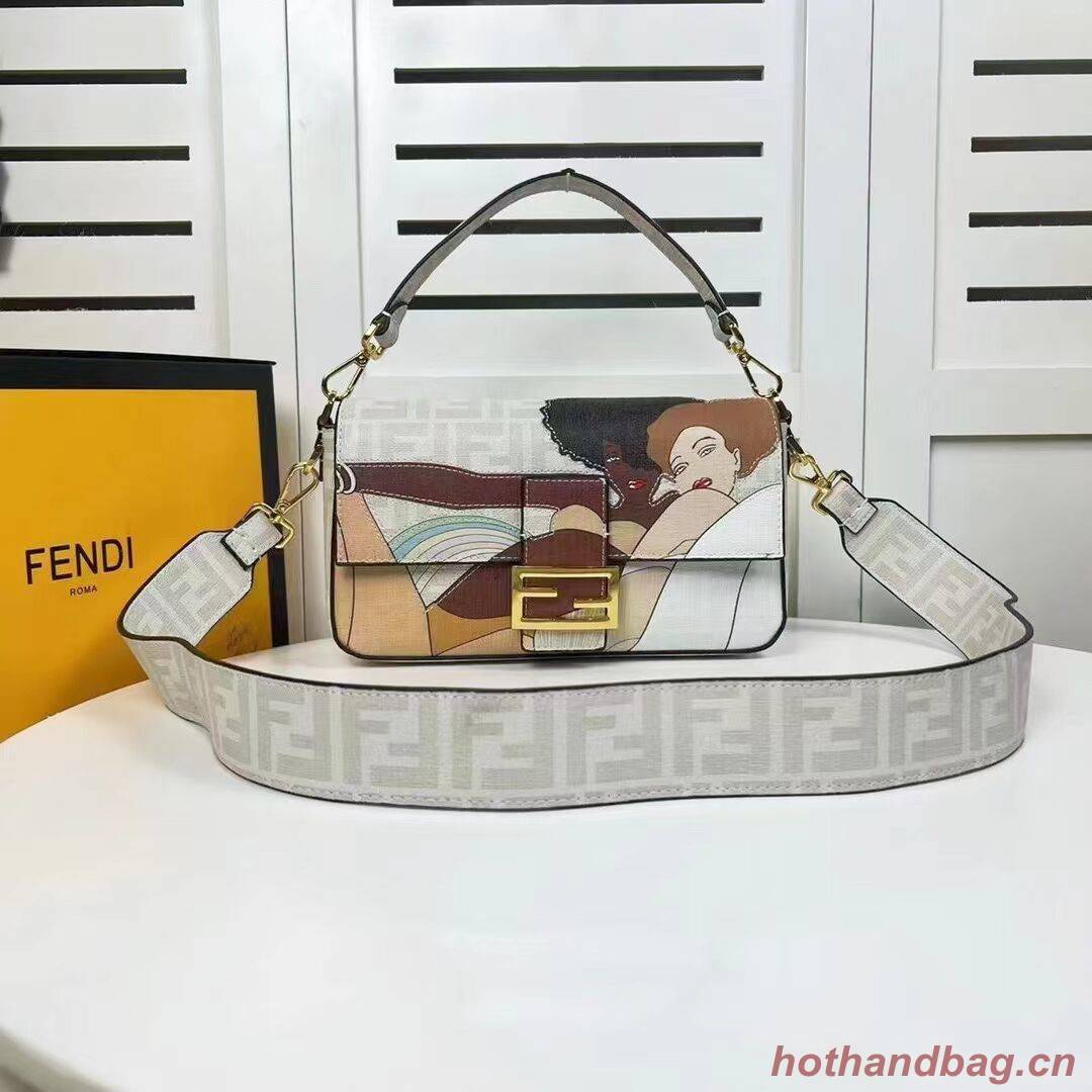 Fendi FF glazed fabric bag with inlay Baguette F0705 gray