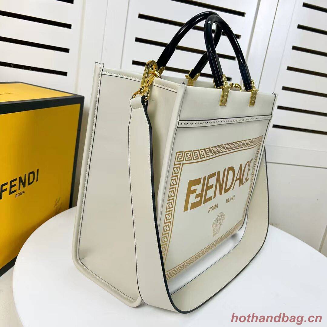 Fendi Sunshine Medium Fendace Printed leather Logo shopper 8BH386A white