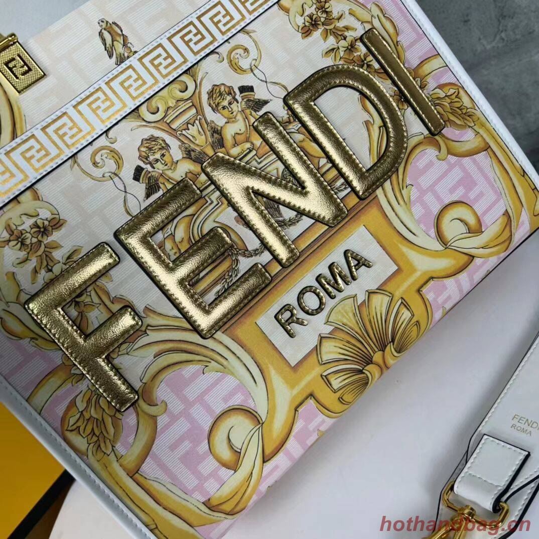 Fendi Sunshine Medium Fendace Printed white leather shopper 8BH386A