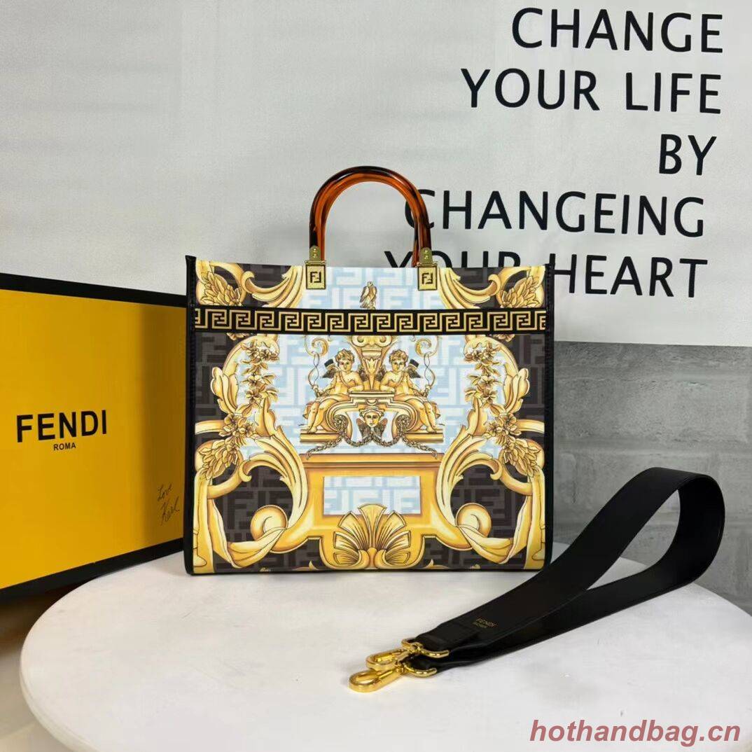 Fendi Sunshine Medium Fendace Printed white leather shopper 8BH386A-2