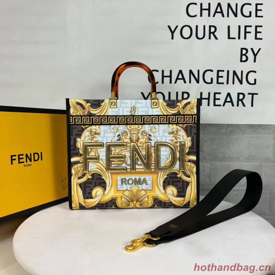 Fendi Sunshine Medium Fendace Printed white leather shopper 8BH386A-2