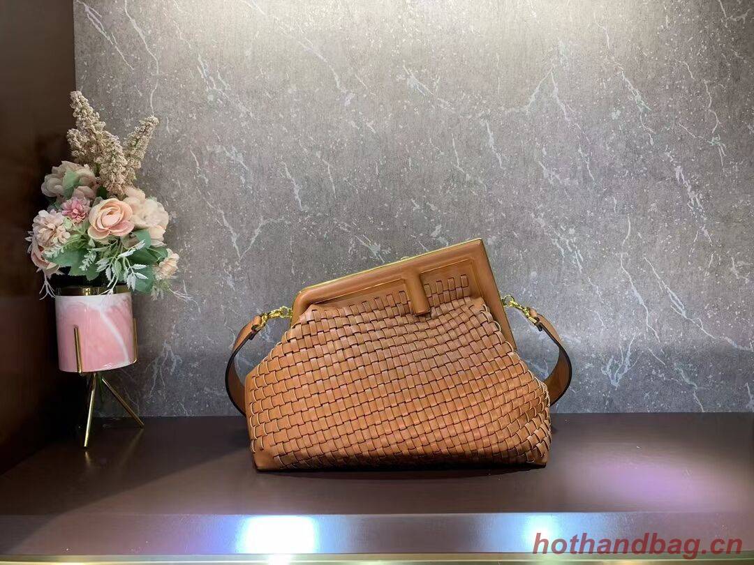 FENDI FIRST MEDIUM Mint leather interlace bag 8BP127AB brown