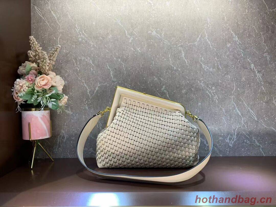 FENDI FIRST MEDIUM Mint leather interlace bag 8BP127AB cream