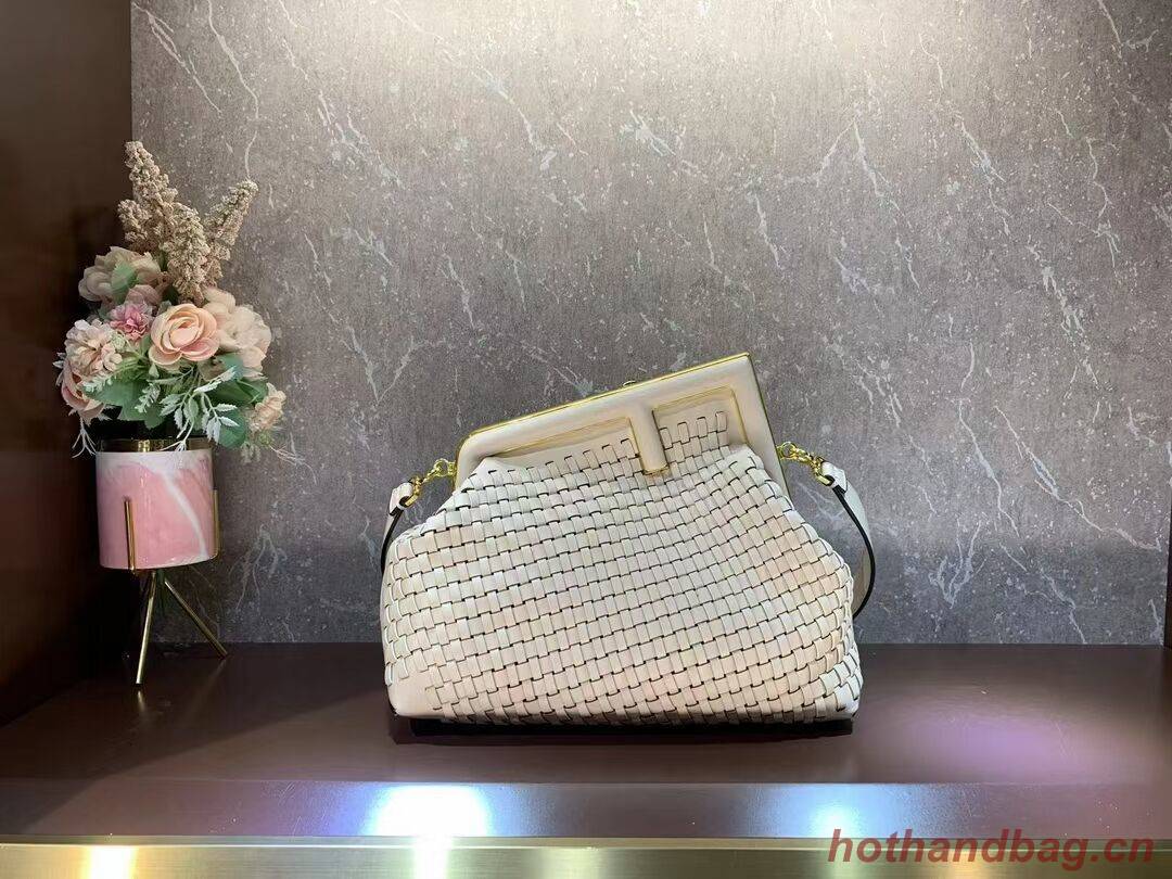 FENDI FIRST MEDIUM Mint leather interlace bag 8BP127AB cream