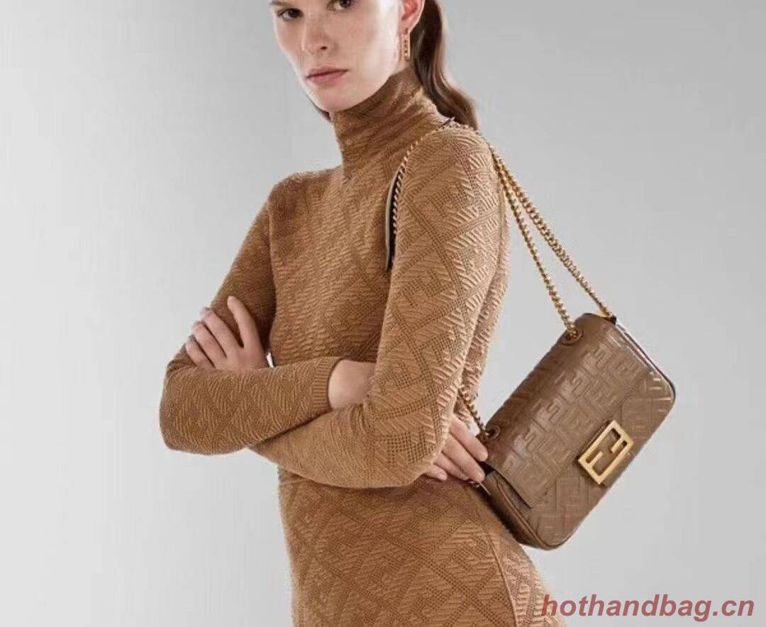 Fendi Baguette nappa leather bag F0881 brown