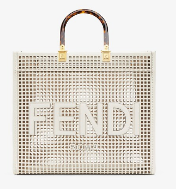 Fendi Sunshine Medium Two-toned perforated leather shopper 8BH386A white