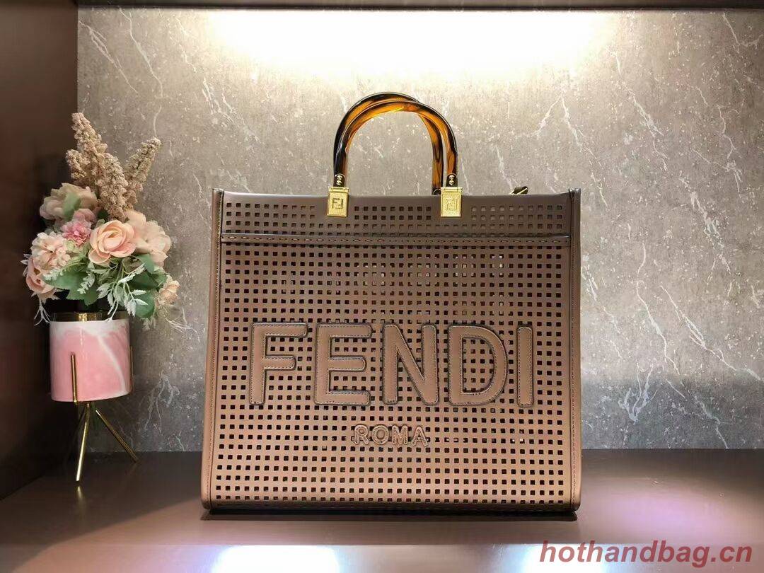 Fendi Sunshine Medium Two-toned perforated leather shopper 8BH386A  Coffee