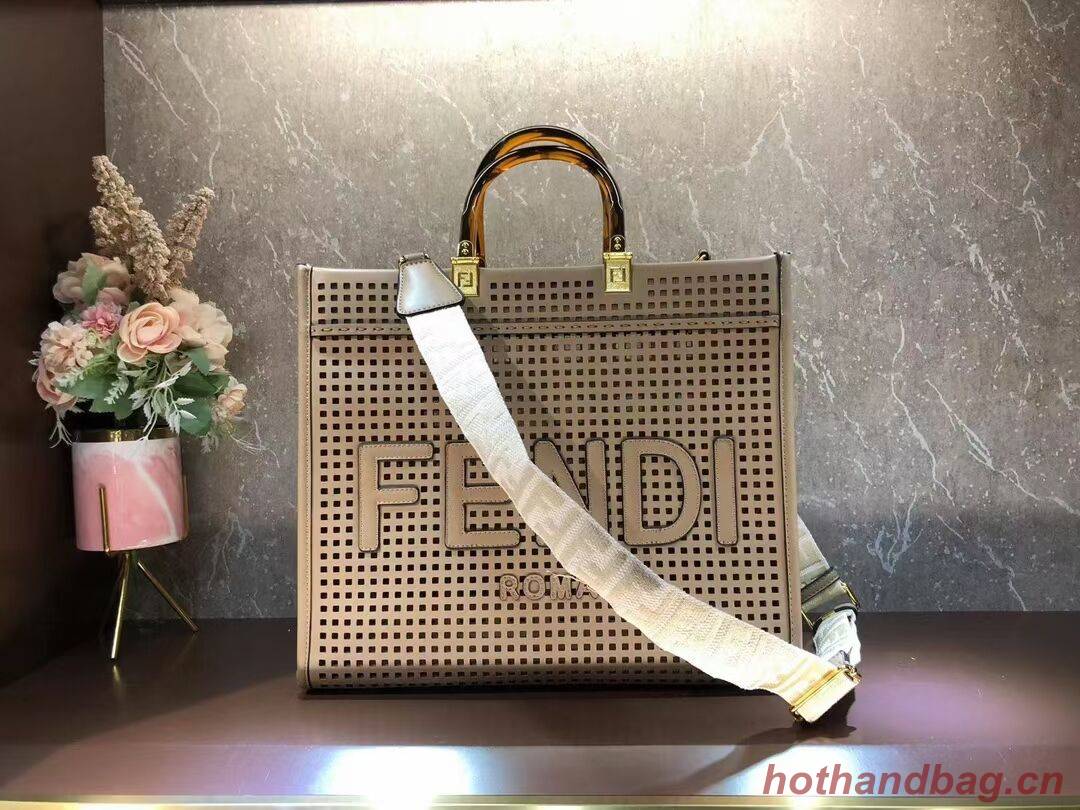 Fendi Sunshine Medium Two-toned perforated leather shopper 8BH386A apricot