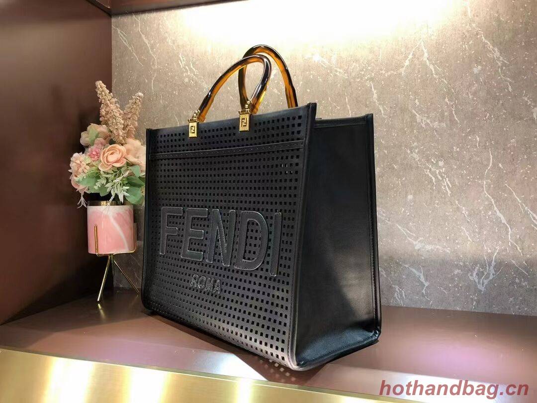 Fendi Sunshine Medium Two-toned perforated leather shopper 8BH386A black