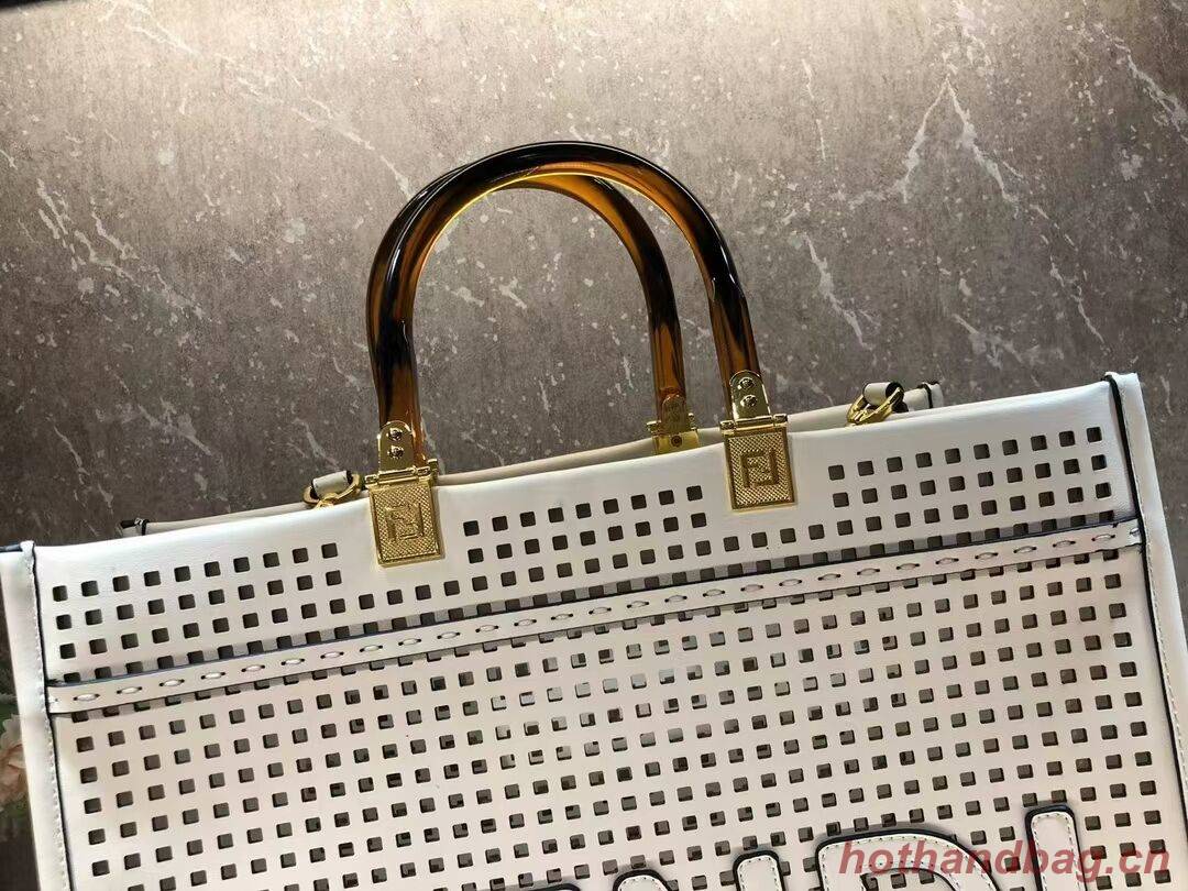 Fendi Sunshine Medium Two-toned perforated leather shopper 8BH386A white